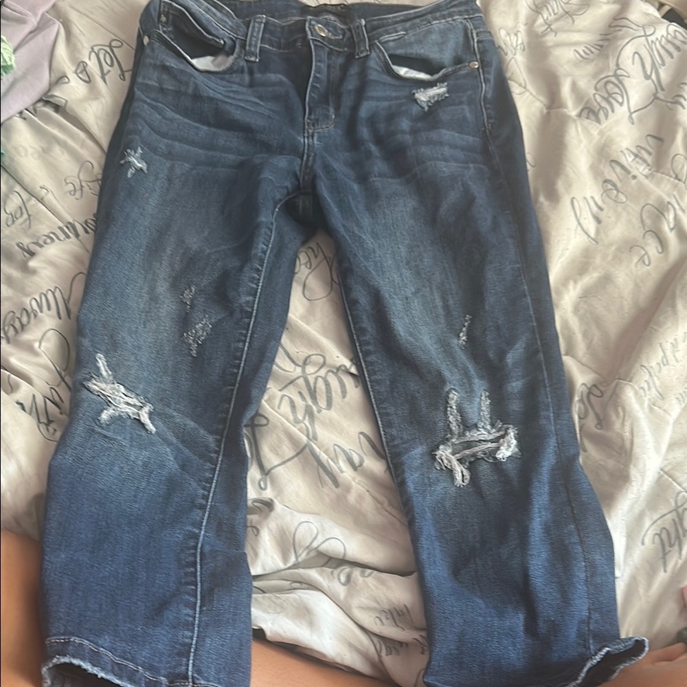 Judy Blue Skinny Blue Capri Jeans Distressed Denim